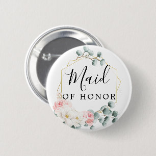 Floral Greenery Bridal Party Button - Maid