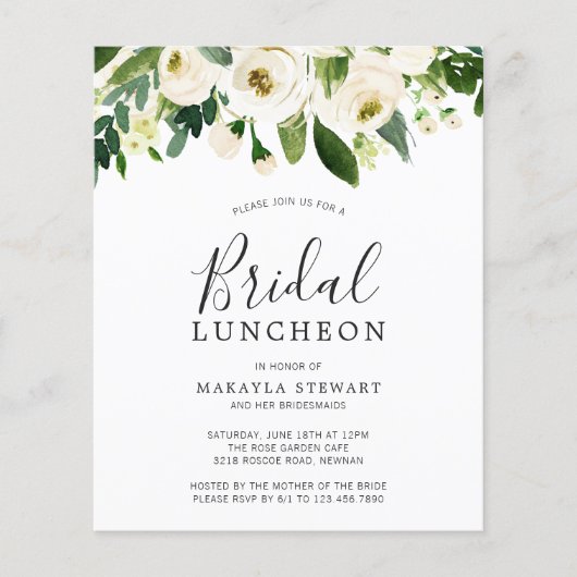 Floral Greenery Budget Bridal Luncheon Flyer (Voorkant)