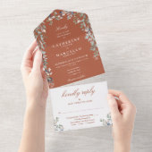 Floral Greenery Cascade Terracotta Wedding All In One Uitnodiging (Afscheurbaar)