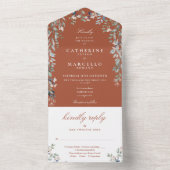 Floral Greenery Cascade Terracotta Wedding All In One Uitnodiging (Binnen)