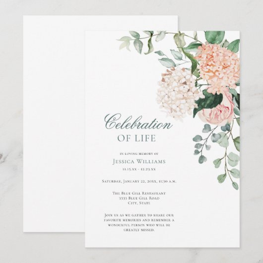 Floral Greenery Celebration of Life Funeral Kaart (Voorkant / Achterkant)