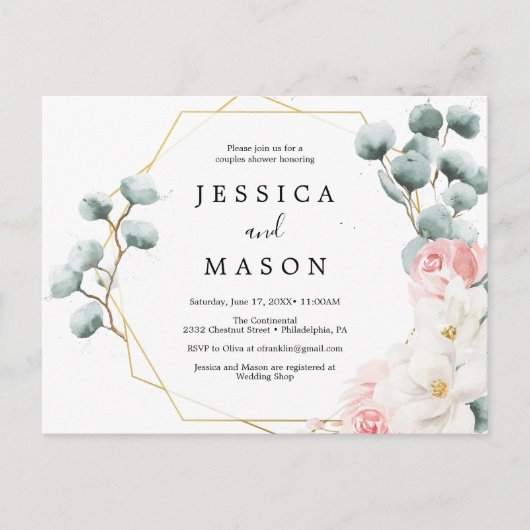 Floral Greenery Couples Shower Invitation Briefkaart (Voorkant)