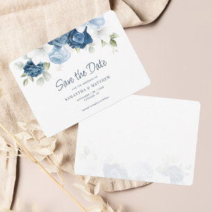 Floral Greenery Dusty Blue Waterverf Save The Date