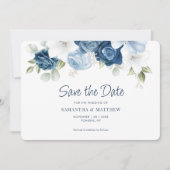 Floral Greenery Dusty Blue Waterverf Save The Date (Voorkant)