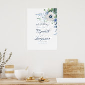 Floral Greenery Dusty Blue Wedding Welcome Sign Poster (Keuken)