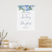 Floral Greenery Dusty Blue Wedding Welcome Sign Poster (Keuken)
