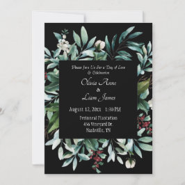 Floral Greenery Elegant Chic Script Name Wedding Kaart