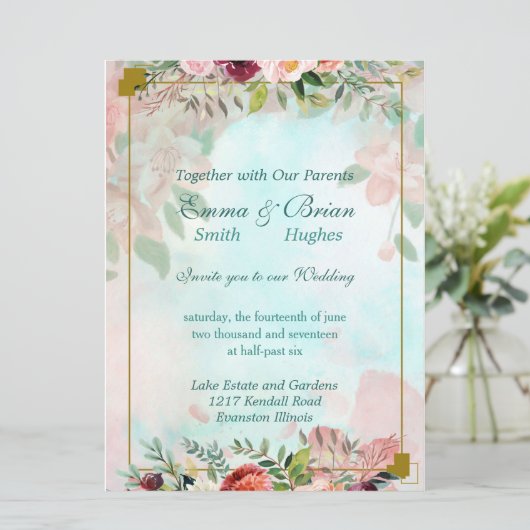 Floral Greenery Elegant Invitation Kaart (Staand voorkant)
