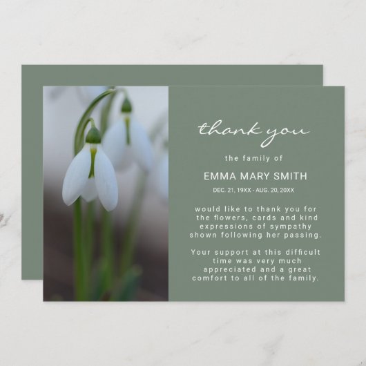 Floral Greenery Elegant Memorial Card Bedankkaart (Voorkant / Achterkant)