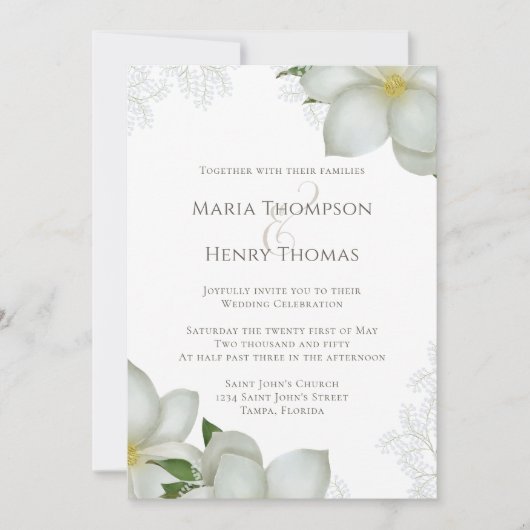 Floral Greenery Elegant Waterverf Magnolia Flower Kaart (Voorkant)