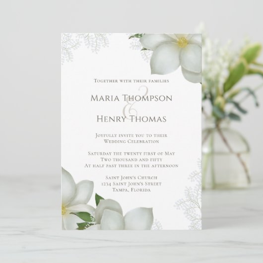 Floral Greenery Elegant Waterverf Magnolia Flower Kaart (Staand voorkant)