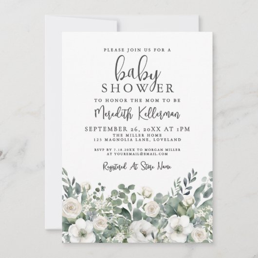 Floral Greenery Eucalyptus Baby Shower Kaart (Voorkant)