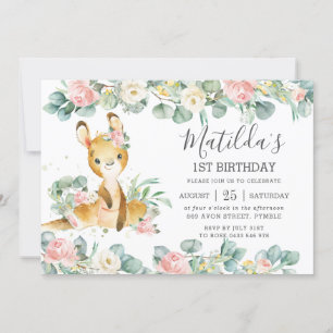 Floral Greenery Eucalyptus Cute Kangaroo Birthday Kaart