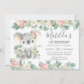 Floral Greenery Eucalyptus Cute Koala Birthday Kaart (Voorkant)