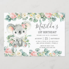 Floral Greenery Eucalyptus Cute Koala Birthday Kaart