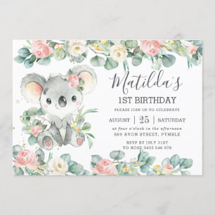 Floral Greenery Eucalyptus Cute Koala Birthday Kaart