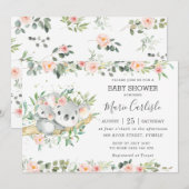 Floral Greenery Eucalyptus Koala Baby shower Girl Kaart (Voorkant / Achterkant)