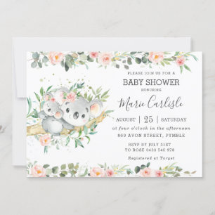 Floral Greenery Eucalyptus Koala Baby shower Girl Kaart