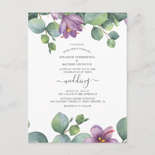 Floral Greenery Eucalyptus Waterverf Wedding Uitnodiging Briefkaart (Voorkant)