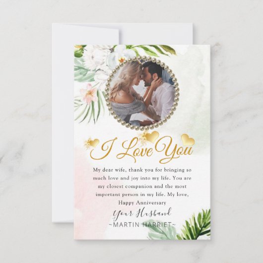 Floral Greenery Foto Wife Jubileum Kaart (Voorkant)