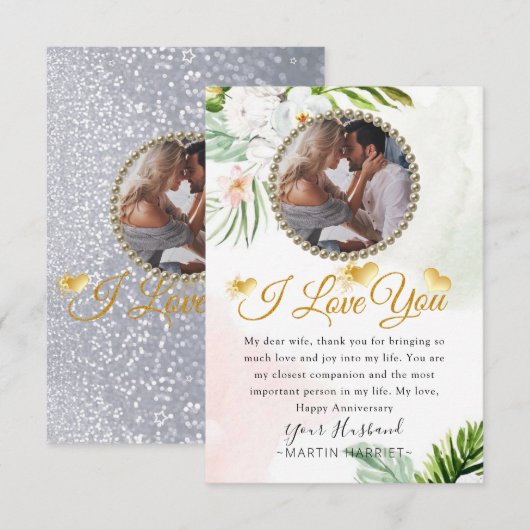 Floral Greenery Foto Wife Jubileum Kaart (Voorkant / Achterkant)