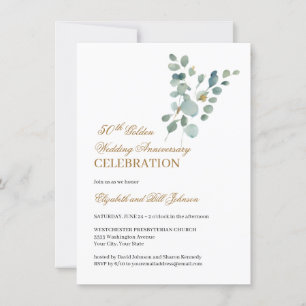 Floral Greenery Gold 50ste bruiloft Jubileum Kaart