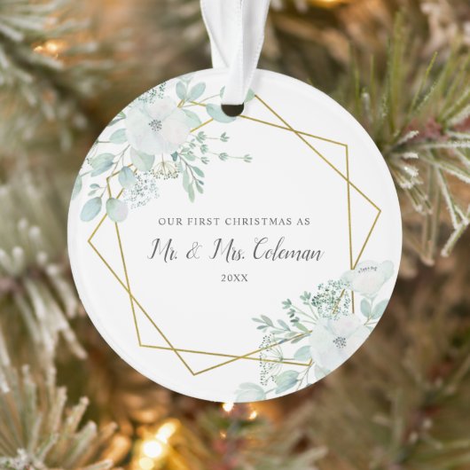 Floral Greenery Gold Geometric Ons eerste kerstfee Ornament (Boom)
