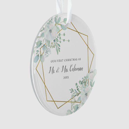 Floral Greenery Gold Geometric Ons eerste kerstfee Ornament (voorkant)