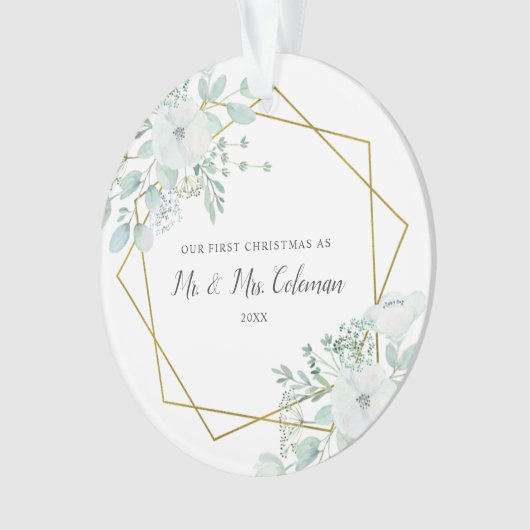 Floral Greenery Gold Geometric Ons eerste kerstfee Ornament (voorkant)
