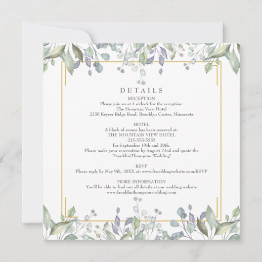 Floral Greenery in één vierkant huwelijk Kaart (Achterkant)