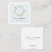Floral Greenery Krans Blauw Vierkant Visitekaartje (Voorkant / Achterkant)