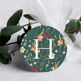 Floral Greenery | Monogram Wedding Envelope Seal Ronde Sticker