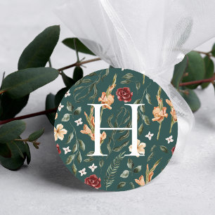 Floral Greenery Monogram Wedding Envelope Seal Ronde Sticker