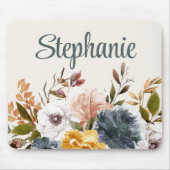 Floral Greenery Name Yellow Blue White Waterverf Muismat (Voorkant)