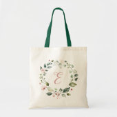 Floral Greenery Personalized Monogram Blush Pink Tote Bag (Voorkant)
