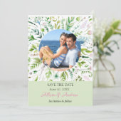 Floral Greenery Photo Save the Date (Staand voorkant)