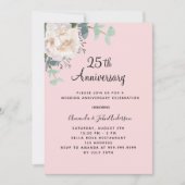 Floral greenery pink 25th wedding anniversary kaart (Voorkant)