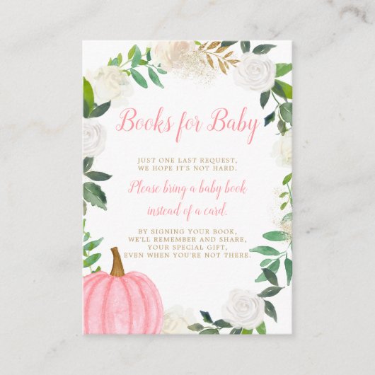Floral Greenery Pink Pumpkin Baby Book Request Informatiekaartje (Voorkant)