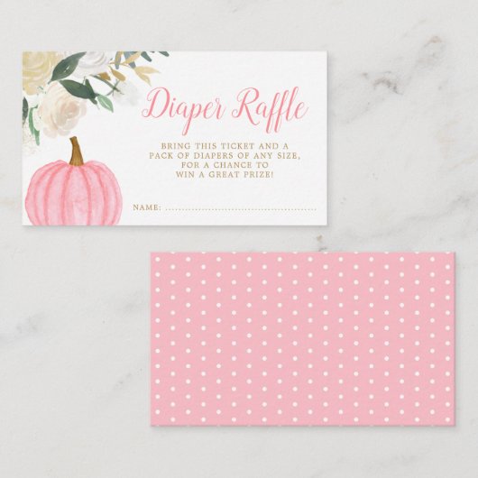 Floral Greenery Pink Pumpkin Herfst Diaper Raffle Informatiekaartje (Voorkant / Achterkant)