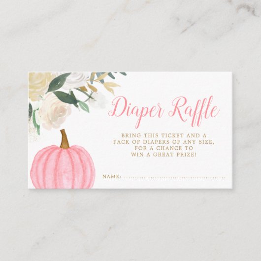 Floral Greenery Pink Pumpkin Herfst Diaper Raffle Informatiekaartje (Voorkant)