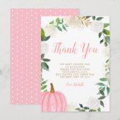 Floral Greenery Pink Pumpkin Herfst Girl Baby show Bedankkaart (Voorkant / Achterkant)