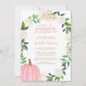 Floral Greenery Pink Pumpkin Herfst Girl Baby show Kaart (Voorkant)