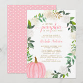 Floral Greenery Pink Pumpkin Herfst Girl Baby show Kaart (Voorkant / Achterkant)