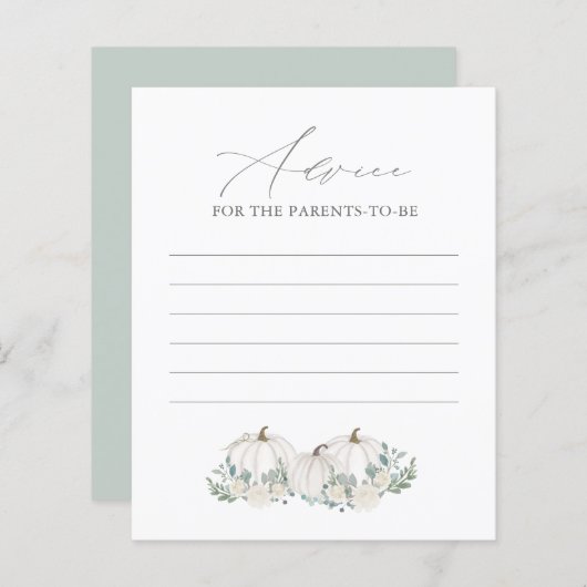 Floral Greenery Pumpkin Baby shower Advice Kaart (Voorkant / Achterkant)