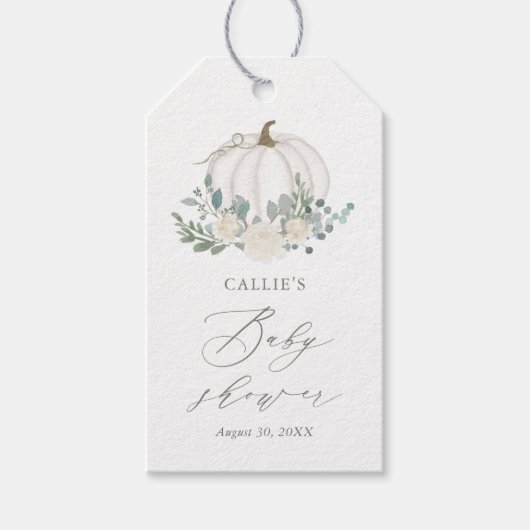 Floral Greenery Pumpkin Baby shower Cadeaulabel (Voorkant)
