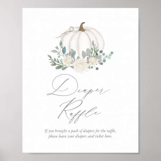Floral Greenery Pumpkin Baby shower Diaper Raffle Poster (Voorkant)