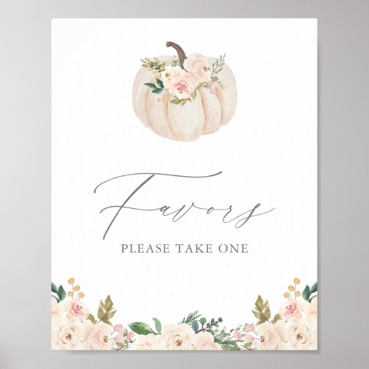 Floral Greenery Pumpkin Baby shower Favors Sign Poster (Voorkant)