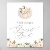 Floral Greenery Pumpkin Baby shower Guest Book Poster (Voorkant)