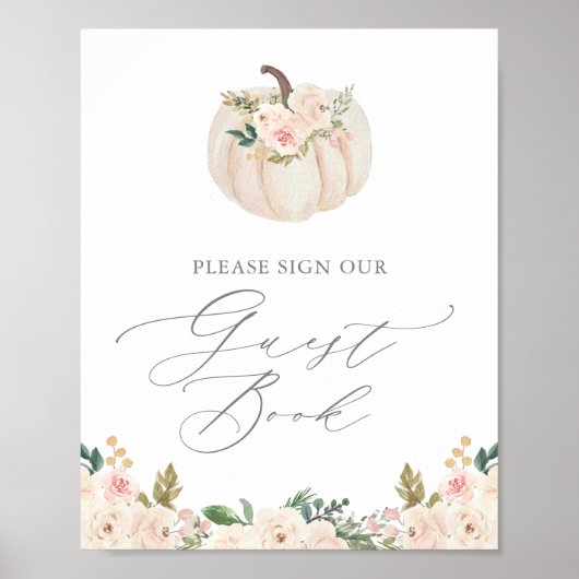 Floral Greenery Pumpkin Baby shower Guest Book Poster (Voorkant)