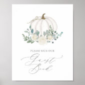 Floral Greenery Pumpkin Baby shower Guest Book Poster (Voorkant)
